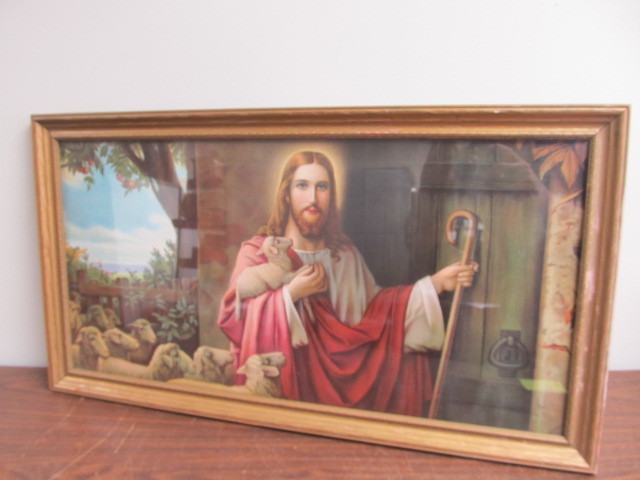 lot 62 image: Antique Framed Religious Lithograph - Jesus Knocking