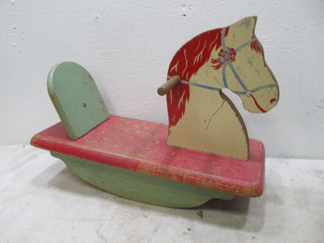 lot 89 image: Vintage Painted Wood Rocking Horse