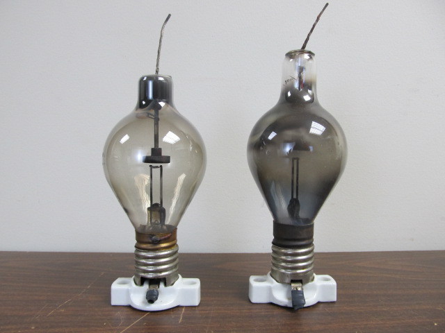 lot 125 image: Pair of 1920s Tungar Vacuum TubesBulbs wPorcelain Sockets