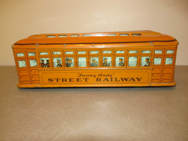 lot 1 image: Vintage Wolverine SUNNY ANDY Street Railway Tin Friction Toy