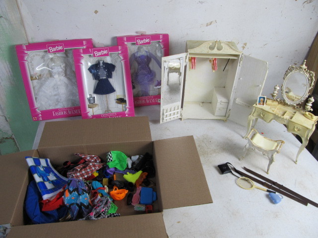 lot 74 image: Vintage Barbie etc Clothes Furniture etc