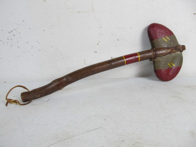 lot 80 image: Hand Decorated Stone TomahawkHammer Stone