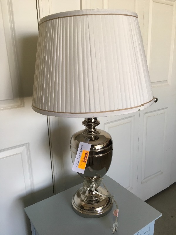 lot 13 image: SILVER TONE TABLE LAMP