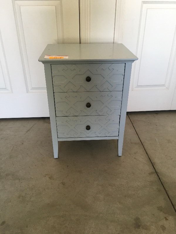 lot 17 image: LIGHT BLUE, THREE DRAWER CHEST OR SIDE TABLE