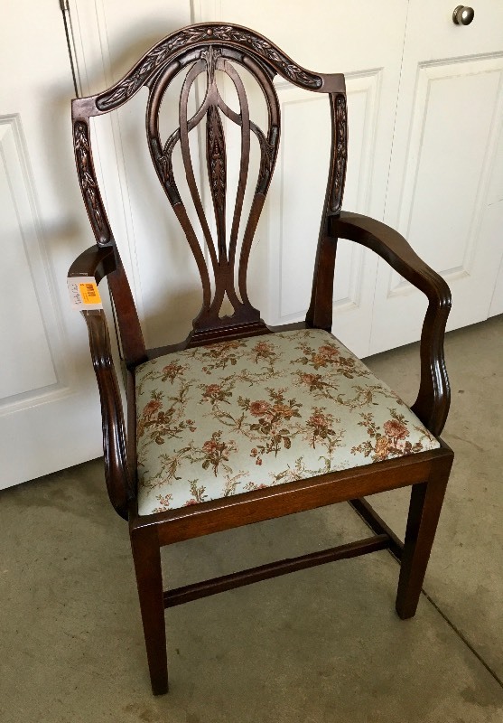 lot 22 image: WOODEN CHAIR WITH UPHOLSTERED SEAT