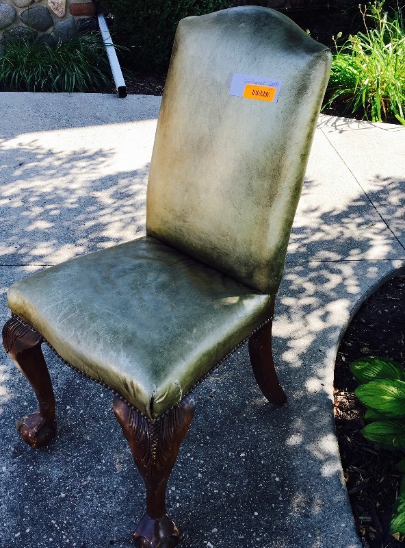 lot 27 image: UPHOLSTERED CHAIR WITH CARVED BALL AND CLAW FEET