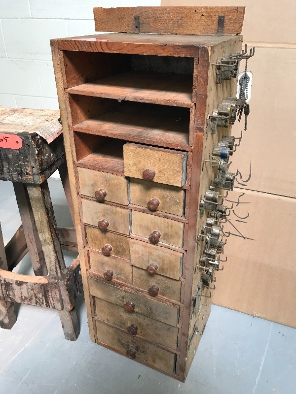 KEYMAKERS PARTS CABINET AND STOOL