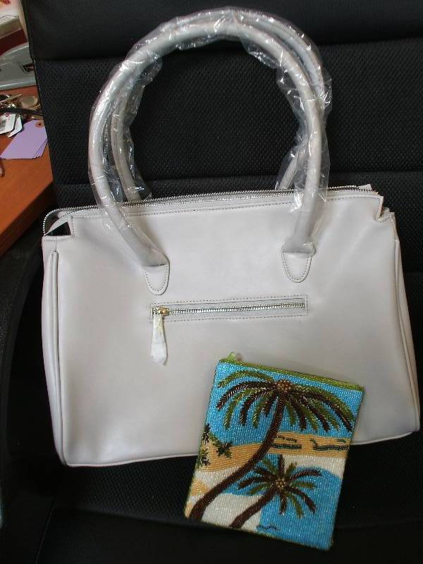 BEADED POUCH AND VINYL HANDBAG