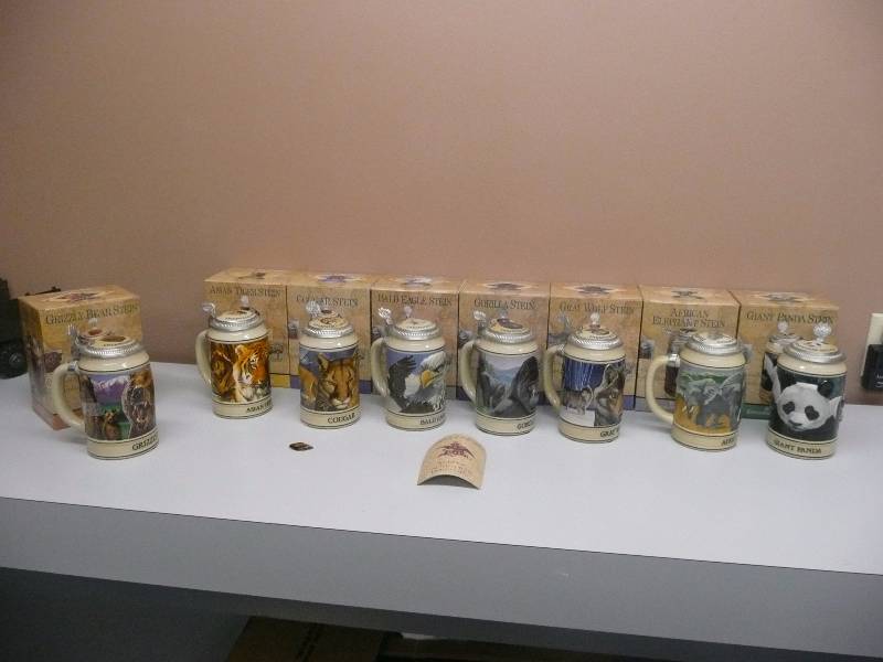 lot 5 image: COMPLETE SET OF 8 BUDWEISER ENDANGERED SPECIES SERIES STEINS - NIB - See Pictures