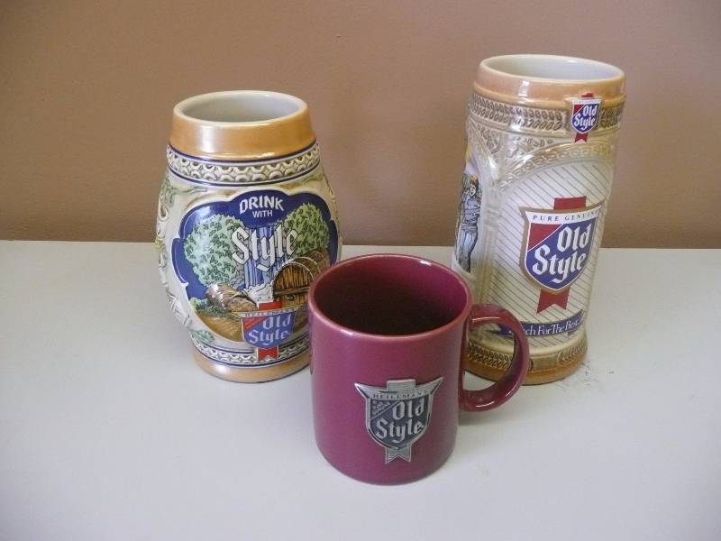 lot 45 image: OLD STYLE BEER LIMITED EDITION STEINS & SOLID PEWTER LOGO COFFEE CUP COLLECTION - GREAT CONDITION - SEE PICTURES