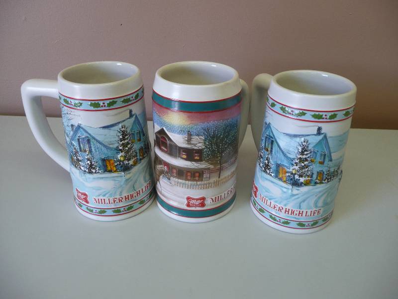 lot 52 image: 3 MILLER HIGH LIFE HOLIDAY STEINS - GREAT CONDITION SEE PICTURES