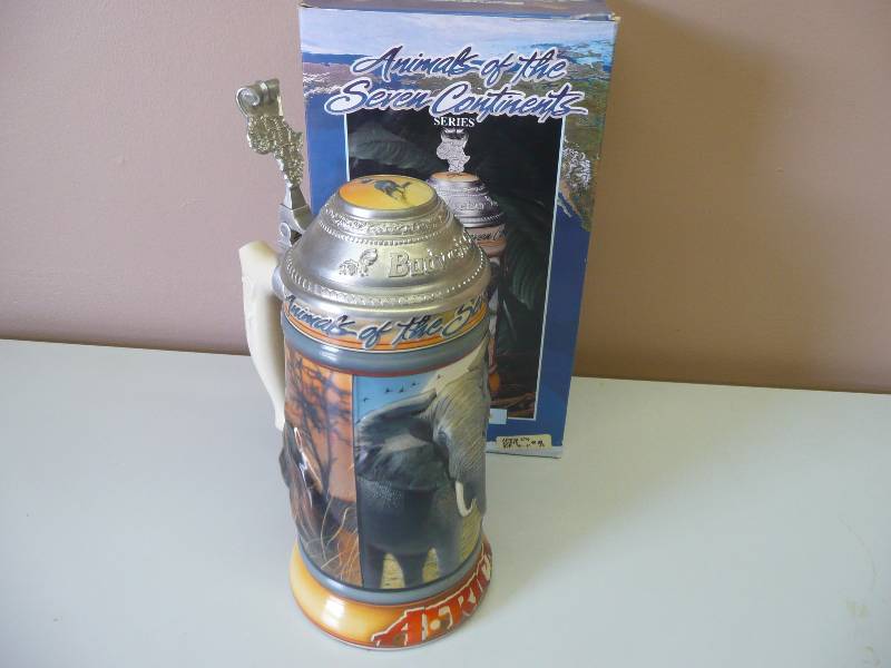 lot 55 image: Bud Stein CS308 - 1997 Africa Budweiser stein Animals of the Seven Continents - GREAT CONDITION SEE PICTURES