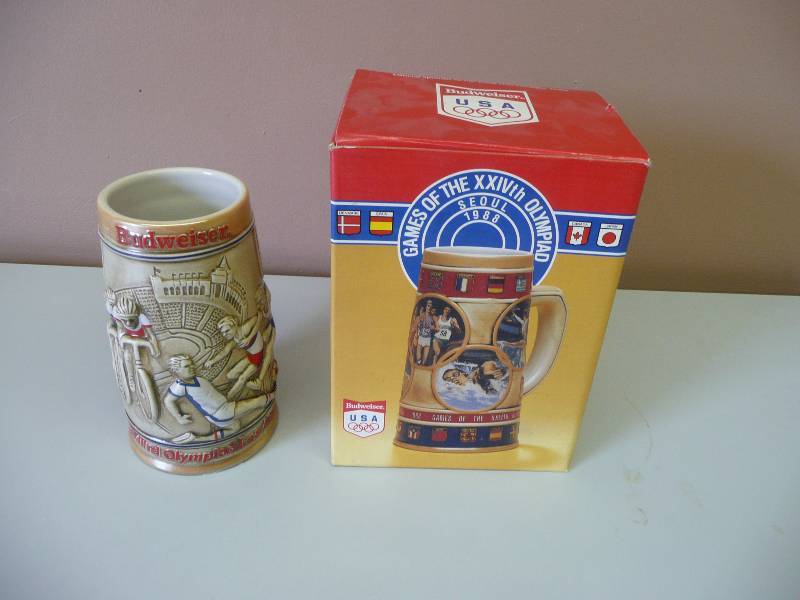 lot 64 image: BUDWEISER 1984 OLYMPIC STEIN - 1988 SEOUL OLYMPIC STEIN - GREAT CONDITION - GREAT COLLECTION