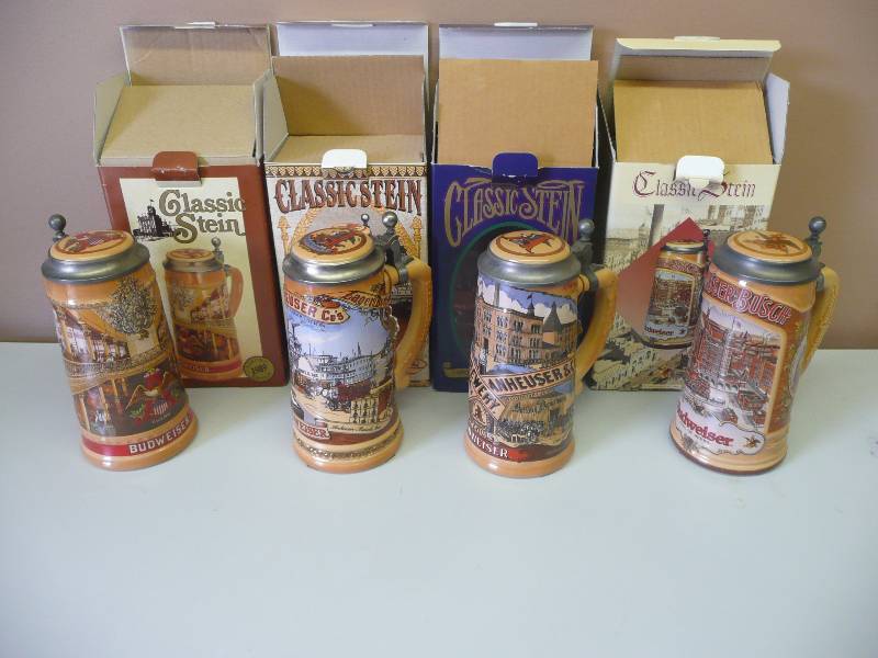 lot 65 image: .ANHEUSER BUSCH CLASSIC STEIN COLLECTION - SET OF 4 - STILL IN BOX - SEE PICTURES