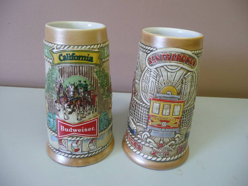 lot 69 image: 1982 California & 1993 San Francisco Budweiser Limited Edition Steins - Great Condition See Pictures
