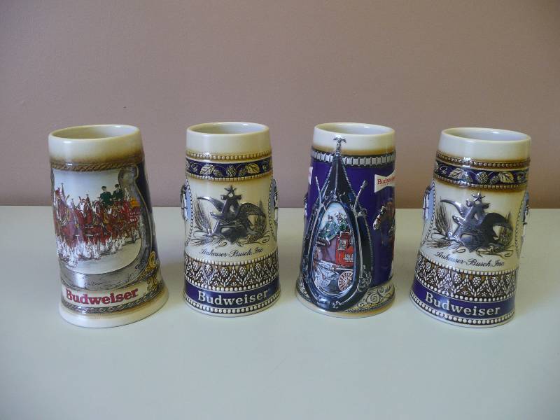 lot 75 image: (4) UNIQUE & COLLECTIBLE BUDWEISER STEINS IN EXCELLENT CONDITION, SEE PICTURES