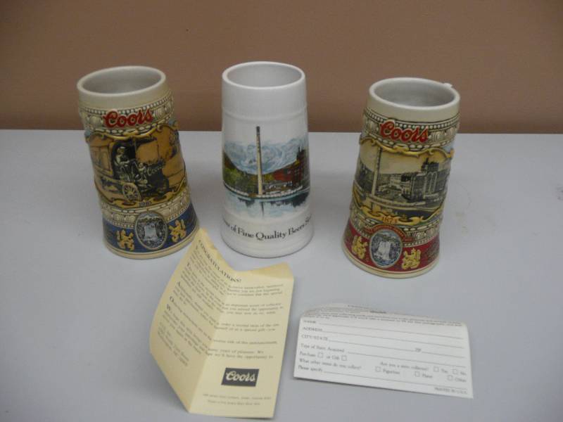 lot 81 image: COOR  1988, 1989 NUMBERED EDITION STEINS & (1) COORS BREWER OF FINE QUALITY BEERS SINCE 1873 STEIN - GREAT CONDITION SEE PICTURES