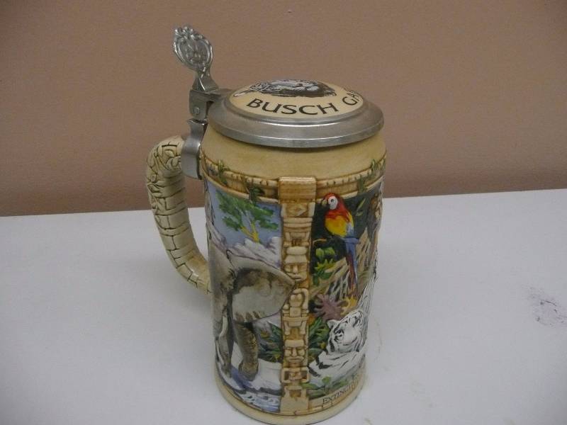 lot 85 image: Budweiser Anheuser Busch BUSCH GARDENS EXTINCTION IS FOREVER III STEIN - GREAT CONDITION SEE PICTURES