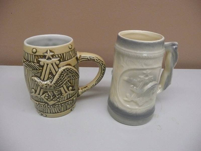 lot 86 image: RARE & VINTAGE BUDWEISER STEINMUG (RARE) & BREWERY BEER TASTING MUG STEIN ANHEUSER BUSCH - BOTH IN EXCELLENT CONDITION