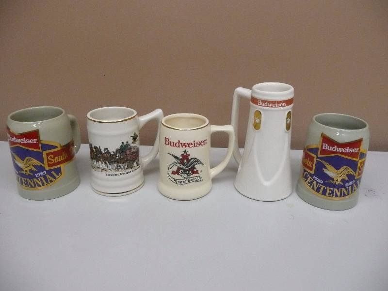 lot 88 image: (5) VINTAGE & RARE BUDWEISER BEER STEINMUG COLLECTION - VERY GOOD CONDITION, MUST SEE PICTURES