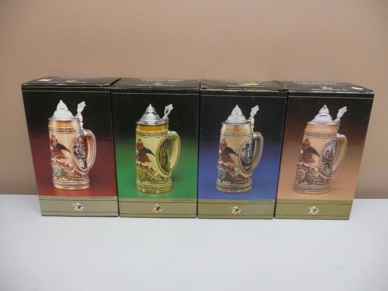 lot 15 image: Anheuser Busch Budweiser Tomorrows Treasures Series - Lot of 5 Steins - SEE PICTURES - NEW CONDITION