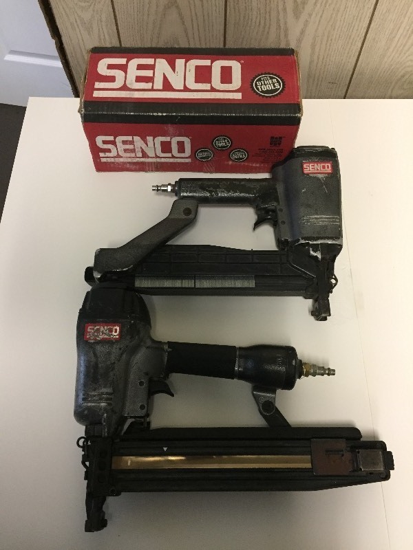 lot 9 image: 2 SENCO Fastener  Nailer Guns & Box of 16 Gauge Staples