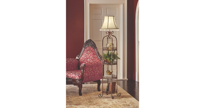 lot 6 image: Floor Lamp with Shelves open box, u...