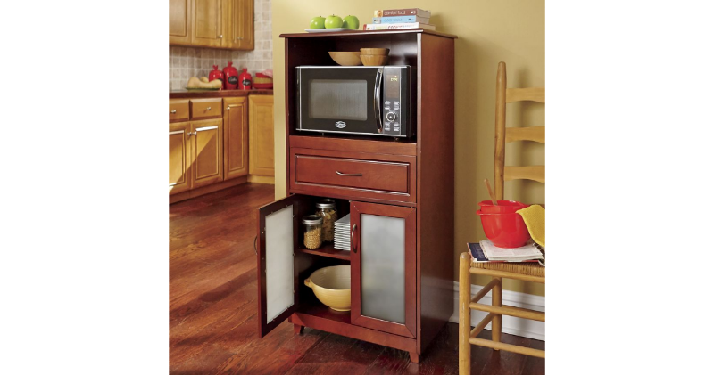 lot 64 image: Microwave Cabinet in Walnut open bo...