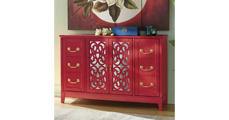 lot 65 image: Bold Red Mirrored Buffet open box R...