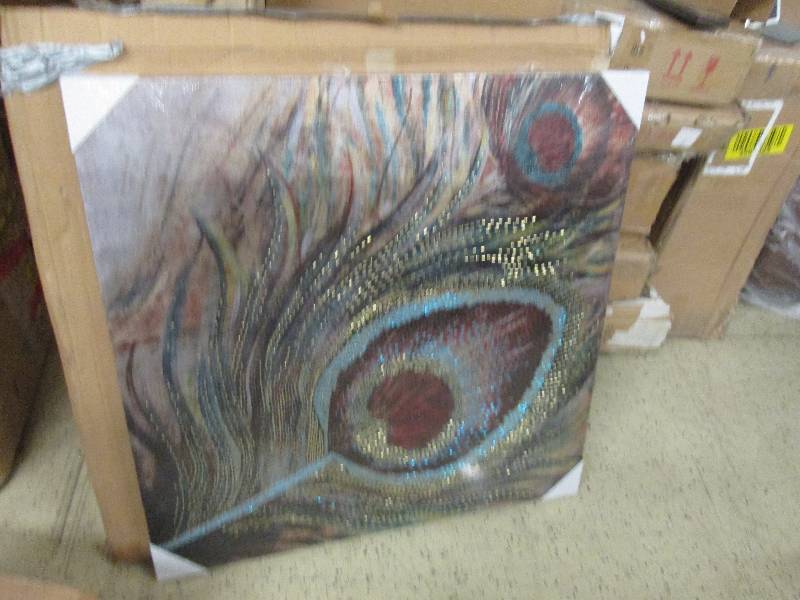 lot 16 image: Embellished Peacock Feather Canvas ...