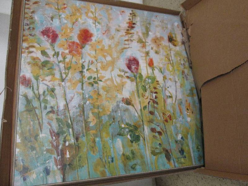 lot 19 image: Framed Flower Canvas, loose from fr...