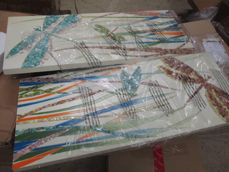 lot 54 image: Dragonfly Mosaic Wall Art Panels op...