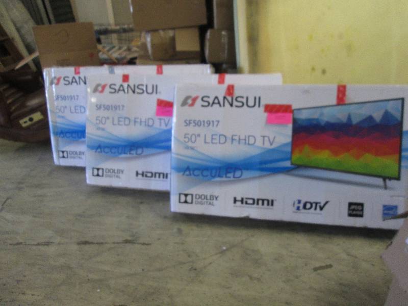lot 113 image: Lot of 3 NIB Sansui 50 inch LED FHD...