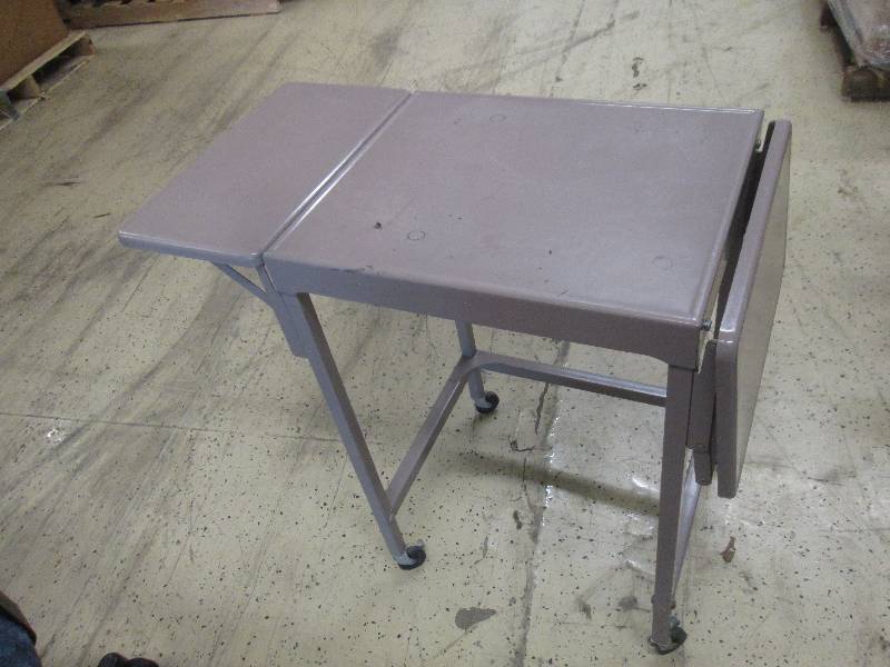lot 74 image: Rolling Metal Drop Leaf Table...