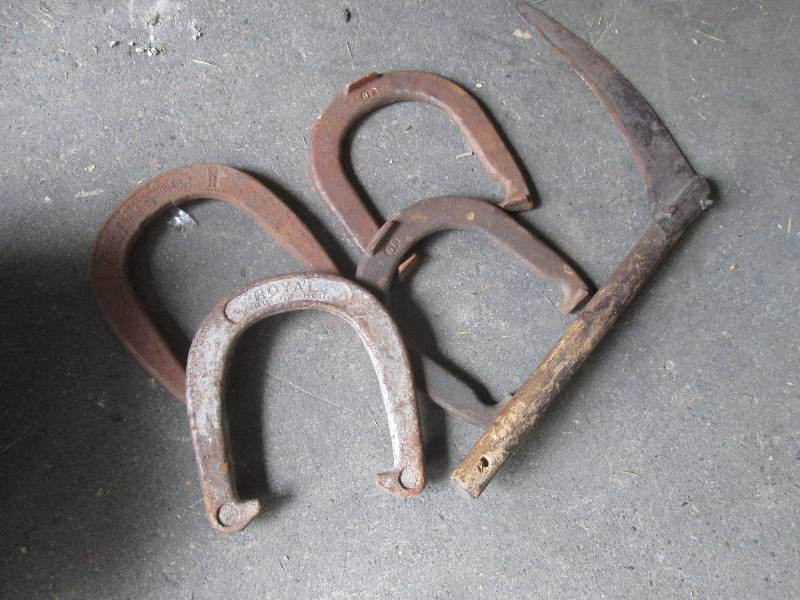 lot 2 image: Vintage Horse Shoes & Scythe...