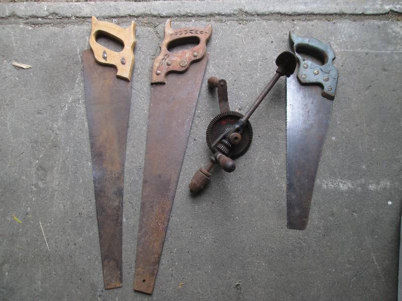 lot 26 image: 3 Vintage Saws, Drill...
