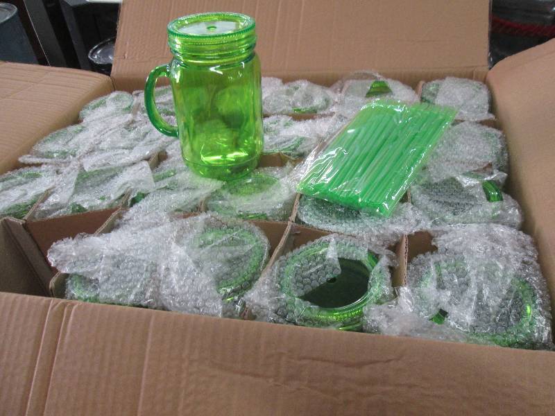 lot 228 image: Case of 24 Insulated Lime Mason Jar...