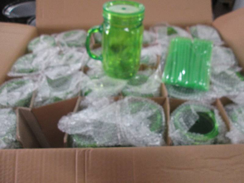 lot 232 image: Case of 24 Insulated Lime Mason Jar...