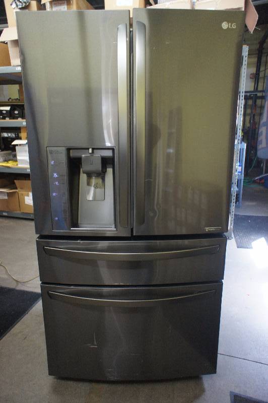 lot 1 image: New - Scratch & Dent LG Model # (LMXC23746D) - 22.7 cu.ft. Counter-Depth 4-Door Refrigerator w CustomChill Drawer  Black Stainless -Tested Works - MSRP $ 3899.99