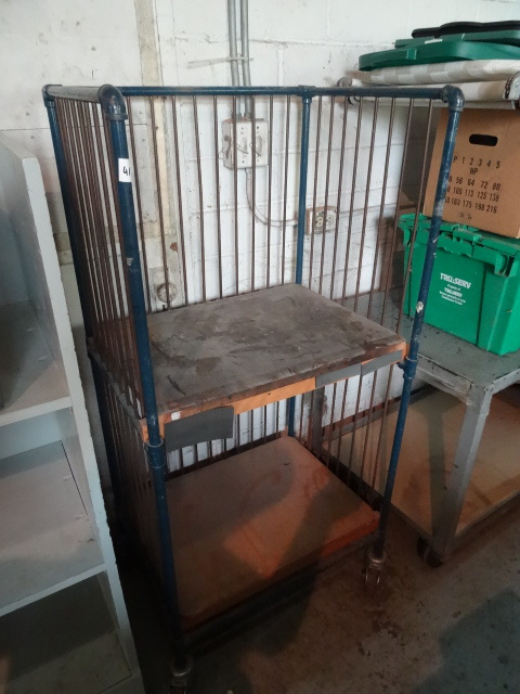 lot 41 image: 2 Tier Metal Cart With Wood Shelves.
