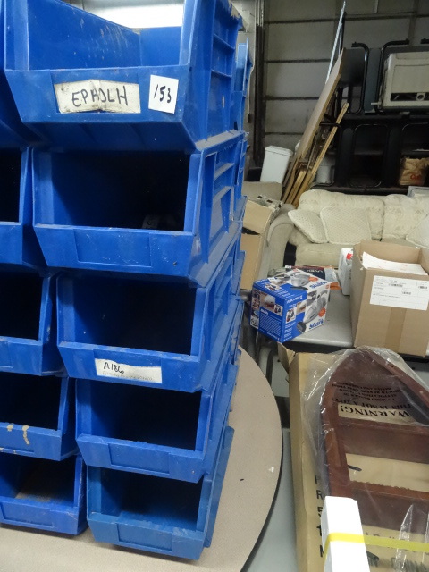 lot 153 image: 5 Large Plastic Hardware Bins 8 X 15