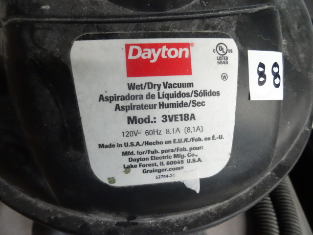 lot 88 image: Dayton Model 3VE18A Wet Dry Vacuum