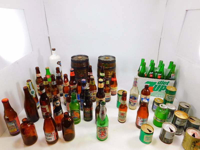 Large Lot Of Vintage Beer Cans, Beer Bottles And Pop Bottles