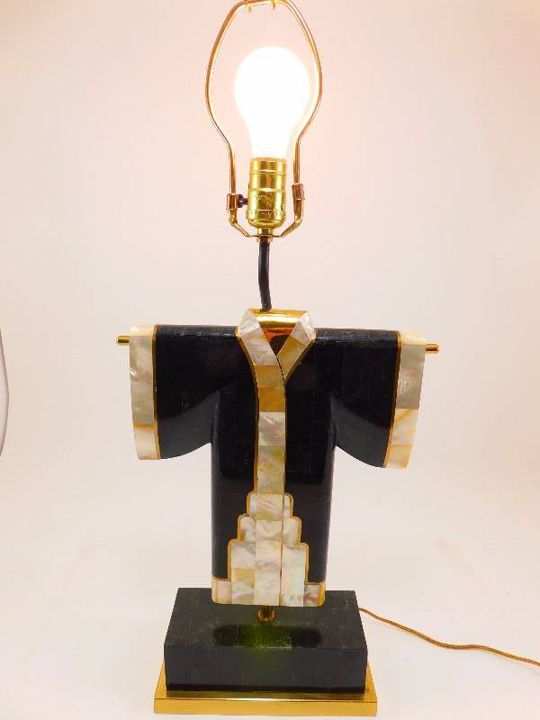 Solid Marble, Brass and Capiz Sculptural Kimono Table Lamp