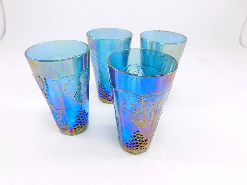 (4) Indiana Carnival Glass Grape Harvest Tumblers