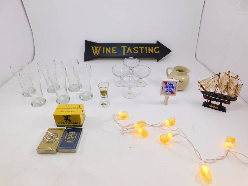 Lot of Various Bar Items - Glasses, Cards, Tapper Tops, Etc...