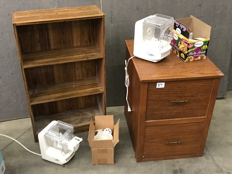 File Cabinet, Book Shelf, (2) Pasta Cookers