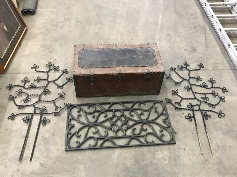 (3) Garden Trellises & Wooden Chest