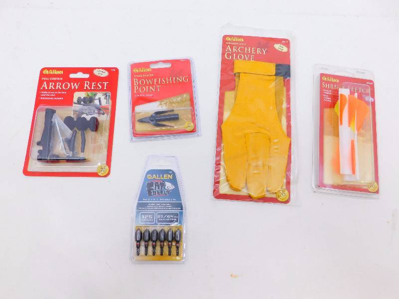 lot 19 image: New Archery Accessories Glove, Bowfishing Point, Arrow Rest, Bullet Points, Shrink Fletch
