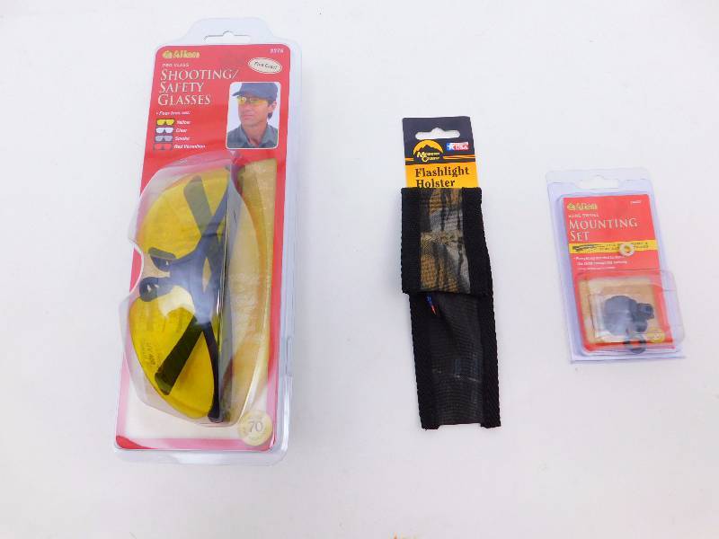 lot 34 image: New Shooting Accessories ShootingSafety Glasses, Sling Swivel Mounting Set, Flashlight Holster